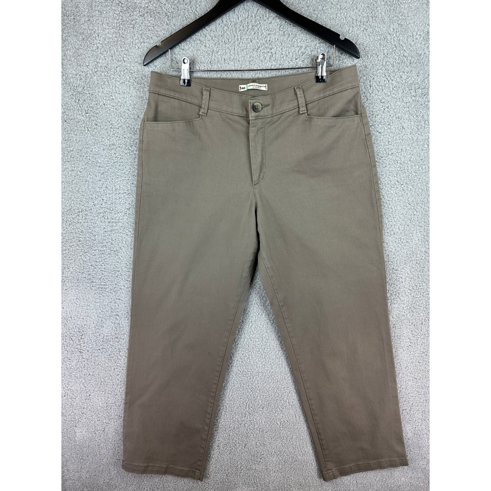 Lee Pants Mens 36 x 29 Gray Tan Straight Relaxed Fit Stretch Chino Pants Preppy